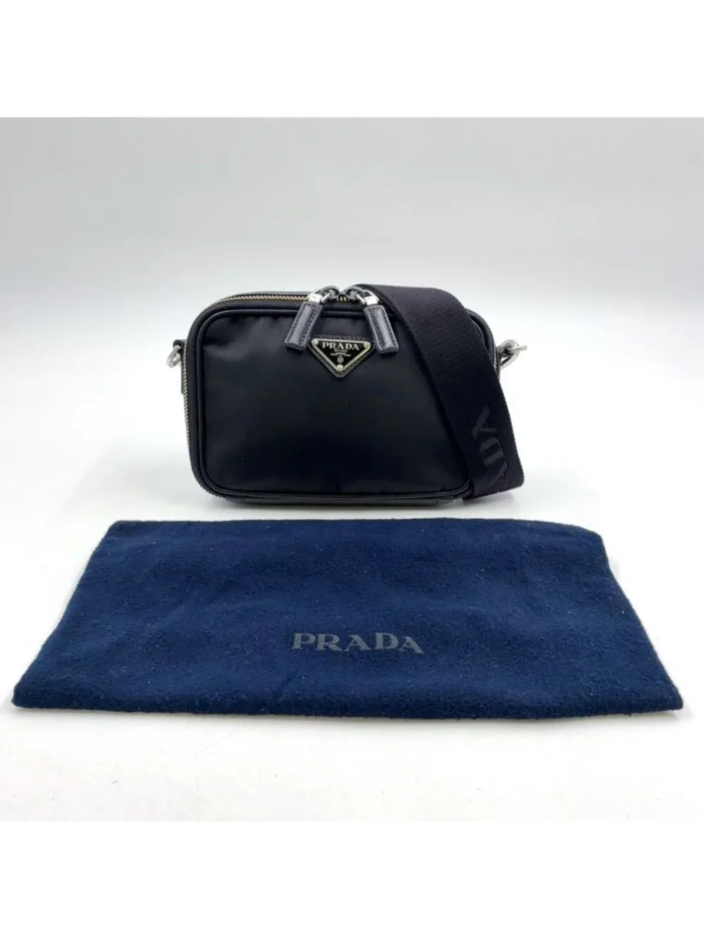 Prada Brick Re-Nylon Leather Nylon Black Shoulder Bag Silver